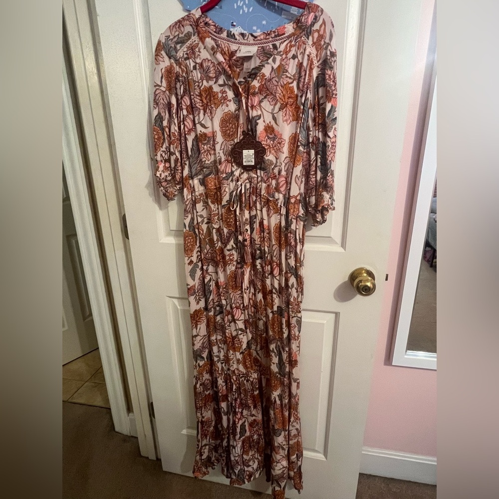 Knox Rose Orange Brown Sundress with Bishop Sleeves